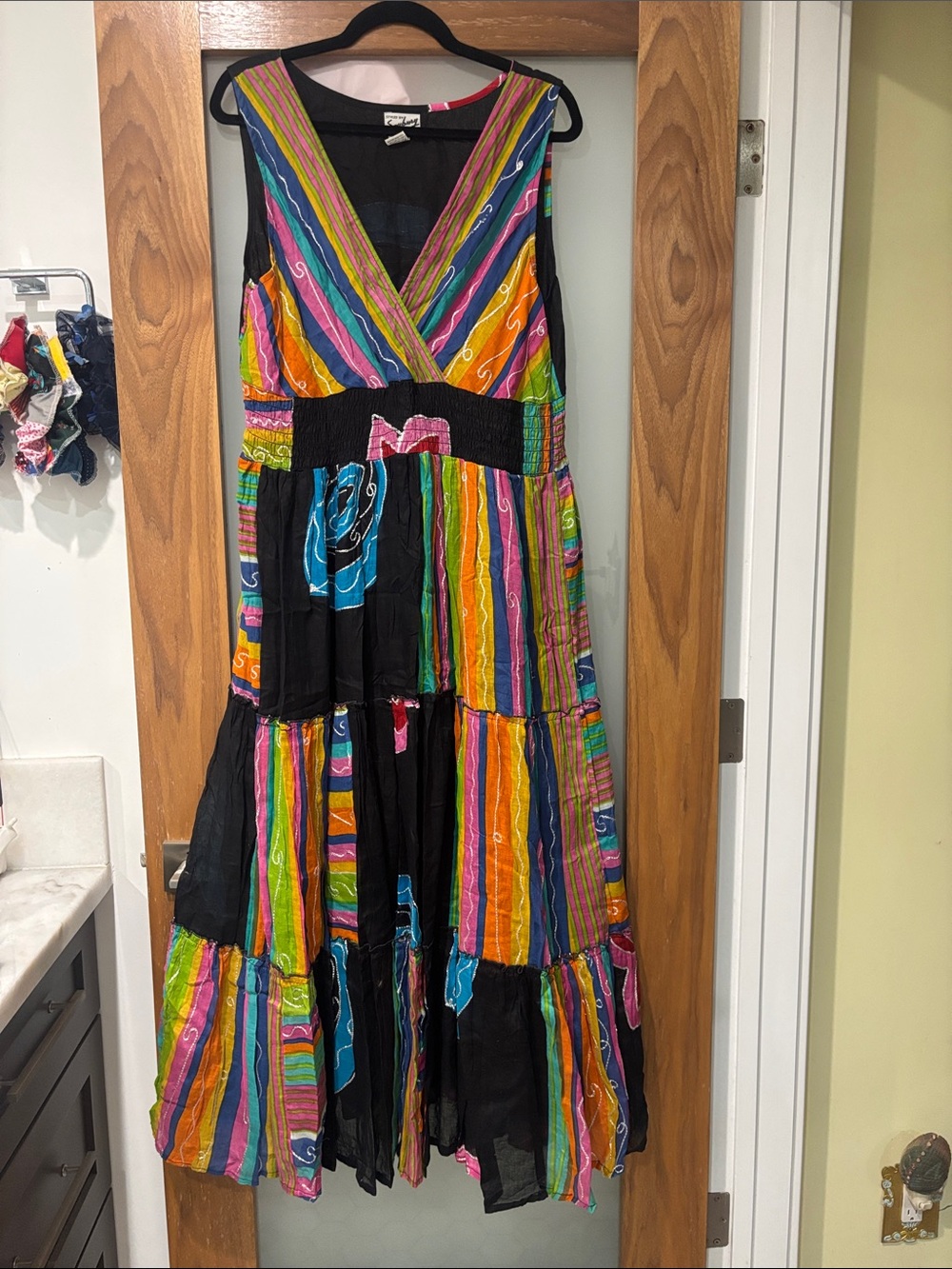 Vintage Saybury Striped Rainbow Sundress with Elastic Waist and Silver Trim